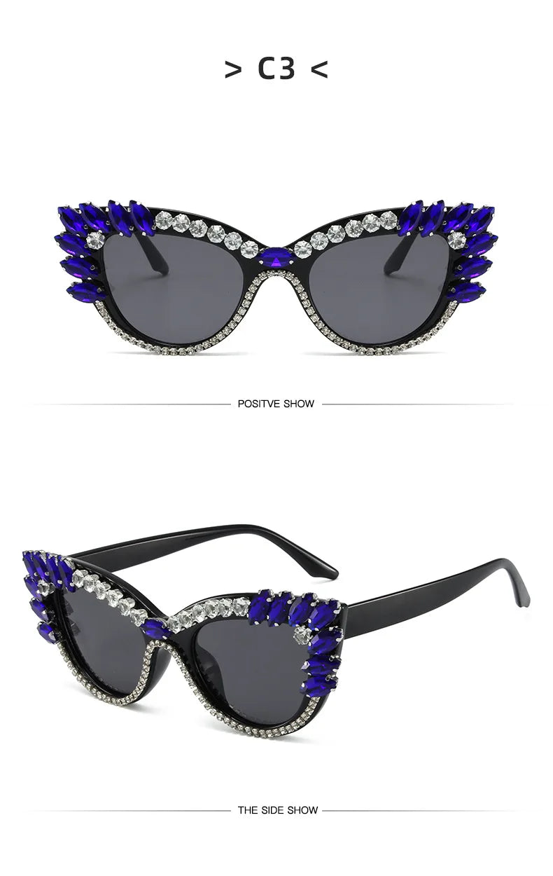 Uptown - Diamond Cat Eye Luxury Designer Rhinestone Sunglasses UV400