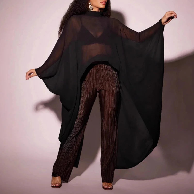 Chic - Batwing Shirt Pullover See Through Elegant Flowing Top