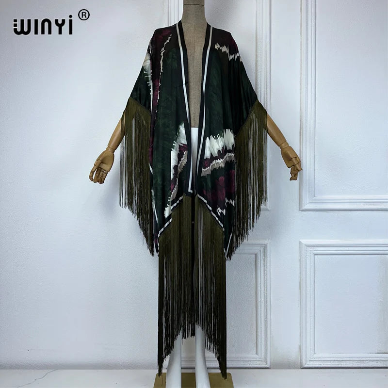 Jetsetter - Elegant Kimono Maxi with Fringes