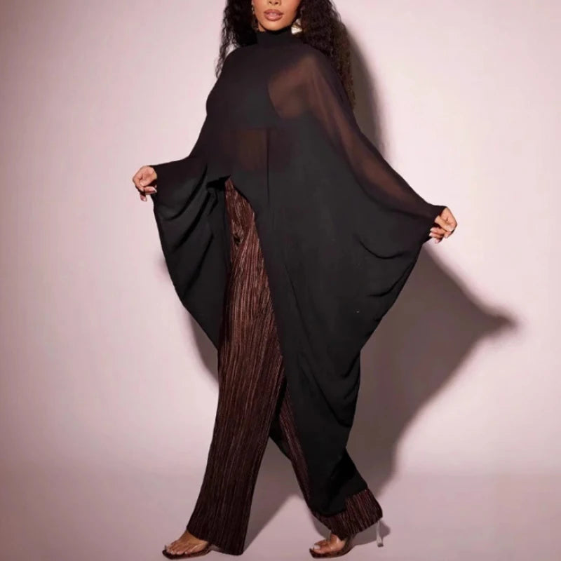 Chic - Batwing Shirt Pullover See Through Elegant Flowing Top