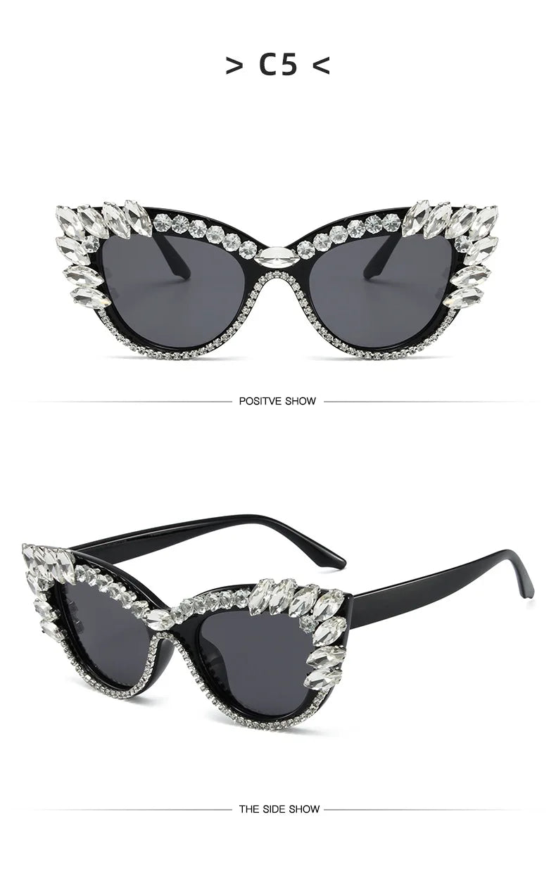 Uptown - Diamond Cat Eye Luxury Designer Rhinestone Sunglasses UV400