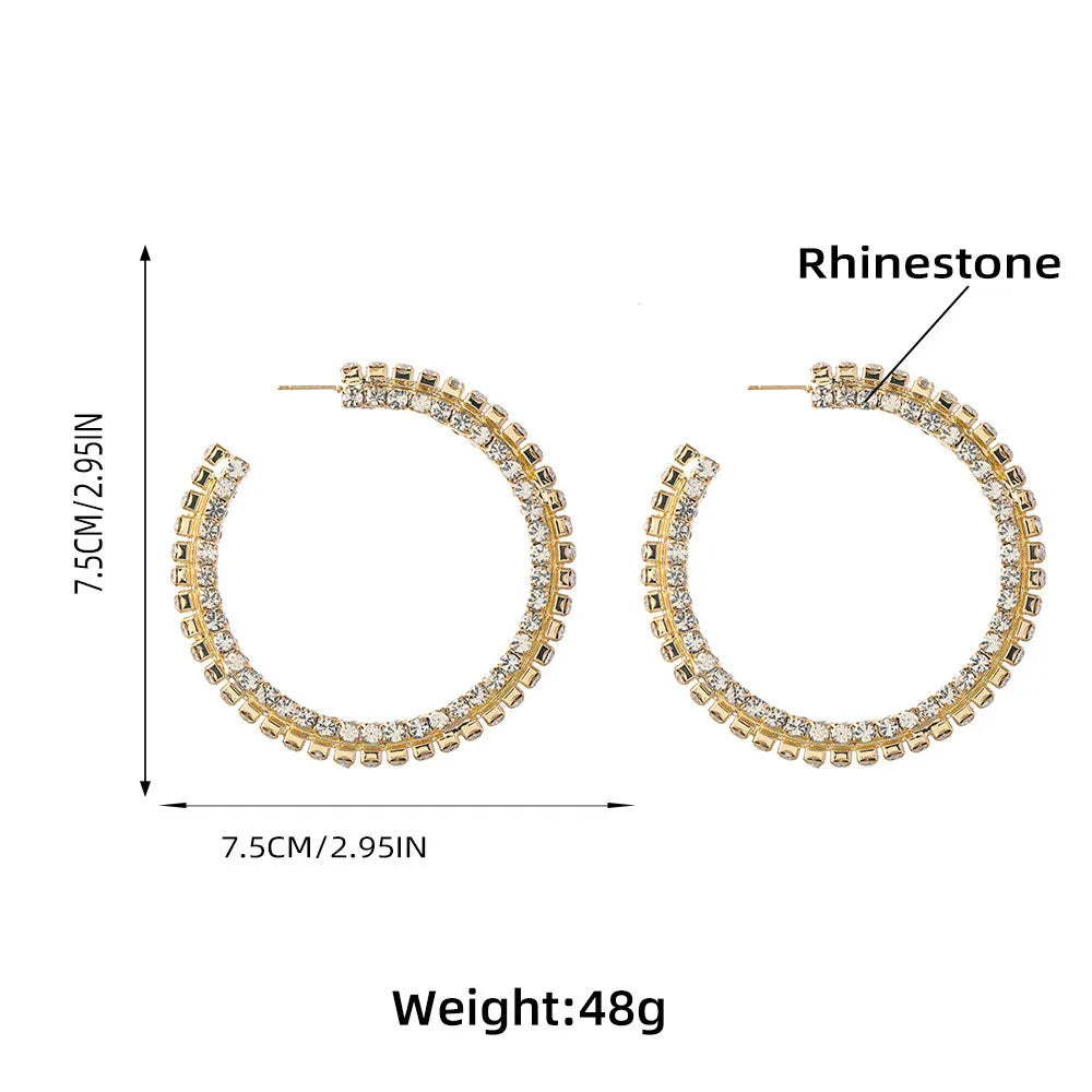 Crystal - Stacked Crystal Big Round Hoop Earrings