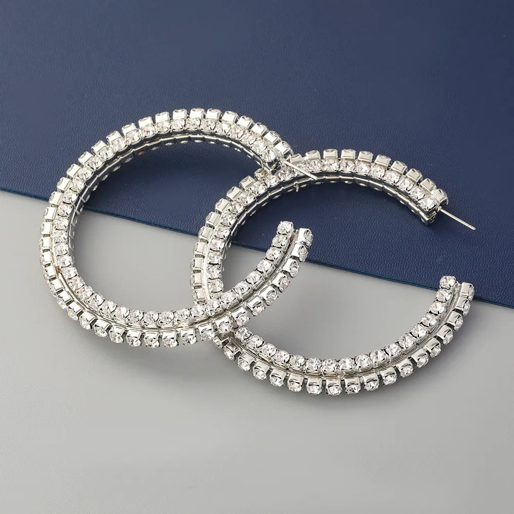 Crystal - Stacked Crystal Big Round Hoop Earrings