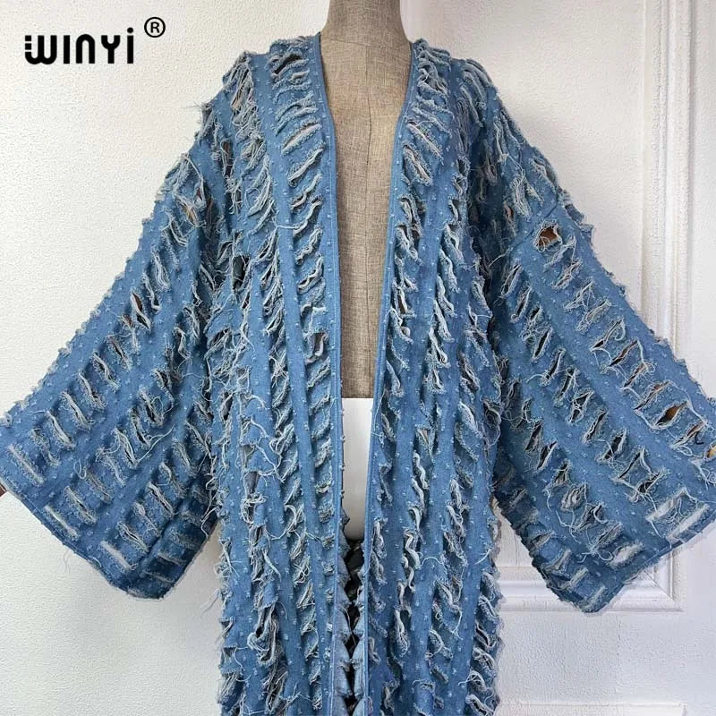 Abaya Blue- Denim maxi kimono abaya Dubai luxury