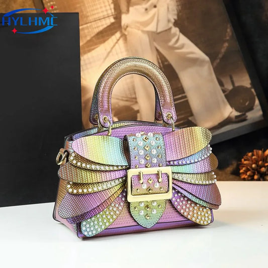 The Pearl -  THe New Pearl Riveted Wings  Leather handbag