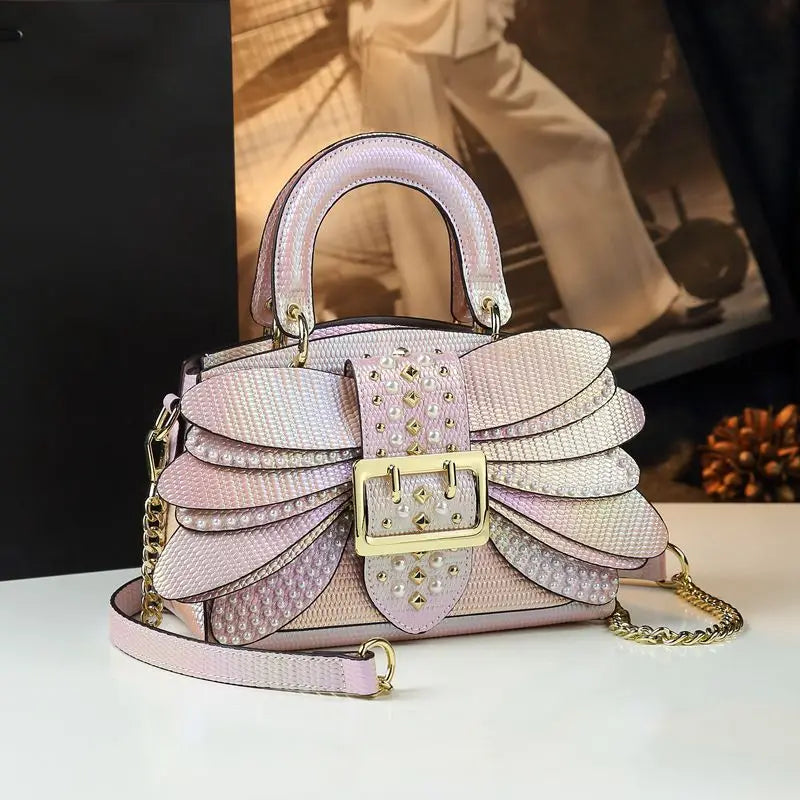 The Pearl -  THe New Pearl Riveted Wings  Leather handbag