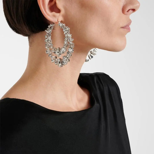 Crystal Hoops - Geometric Hoop Baroque Crystal Dangle Earrings
