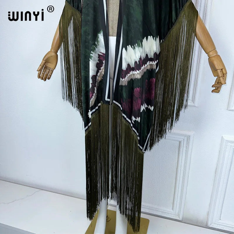 Jetsetter -  Elegant Kimono Maxi with Fringes