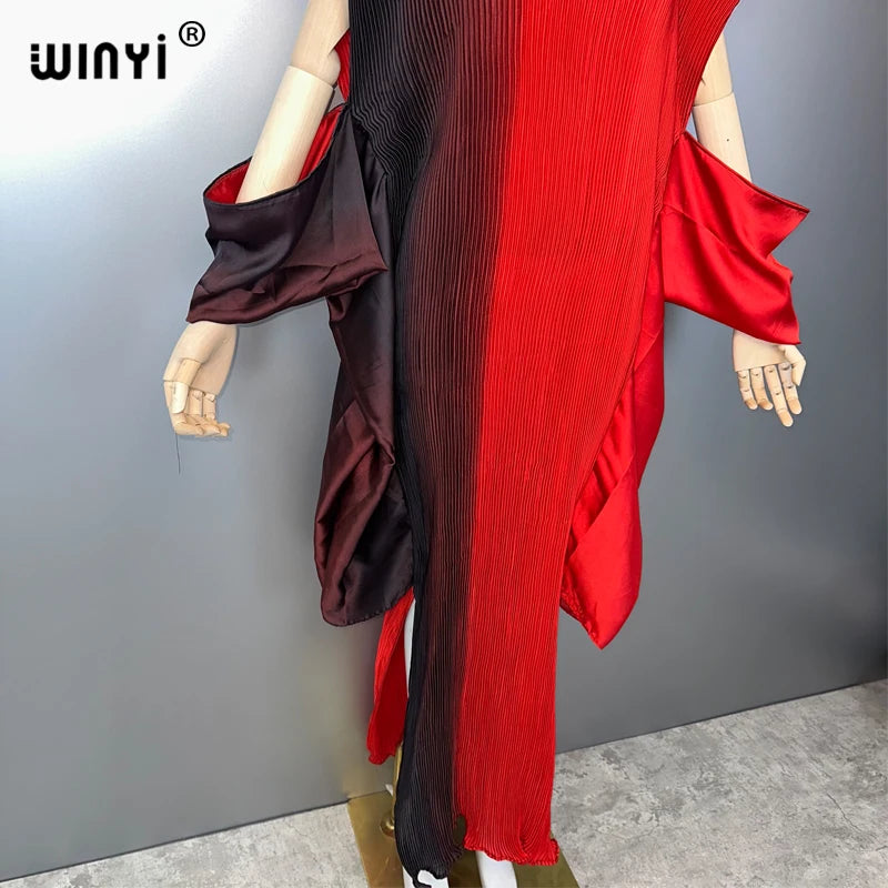 Asia - Pleated Elastic loose dress Gradient color kaftan Dubai Luxury