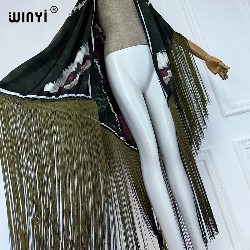 Jetsetter -  Elegant Kimono Maxi with Fringes