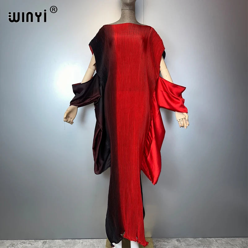 Asia - Pleated Elastic loose dress Gradient color kaftan Dubai Luxury