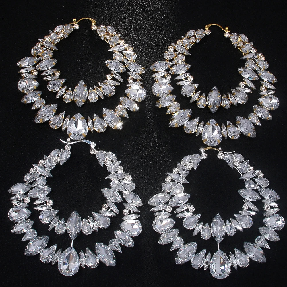 Crystal Hoops - Geometric Hoop Baroque Crystal Dangle Earrings